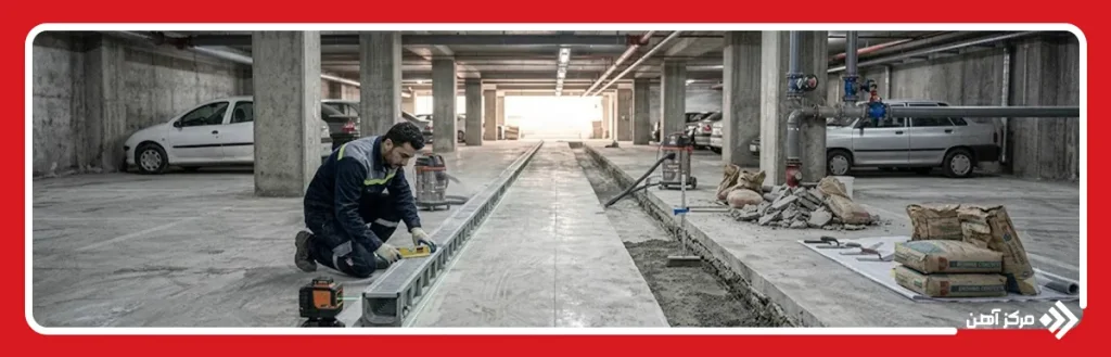 آماده سازی کف پارکینگ و ایجاد شیار