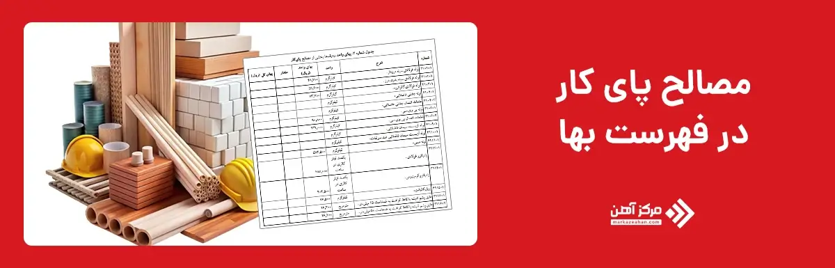 مصالح پای کار در فهرست بها