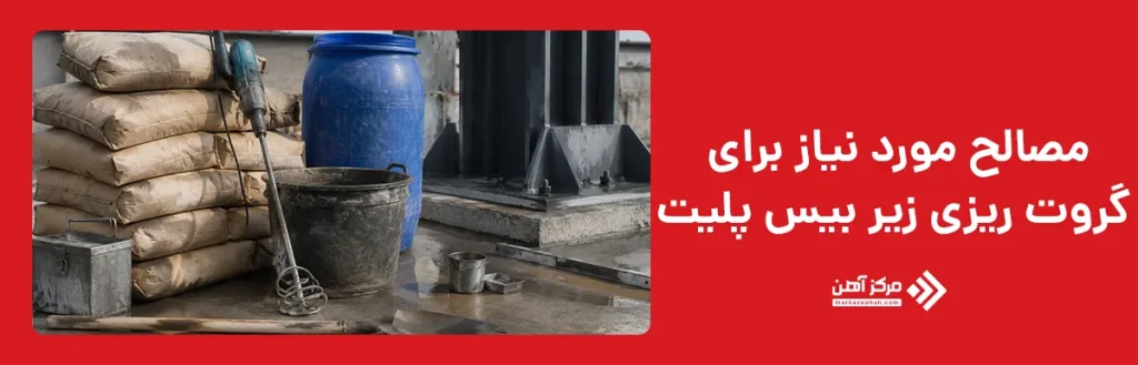 مصالح مورد نیاز برای گروت ریزی زیر بیس پلیت